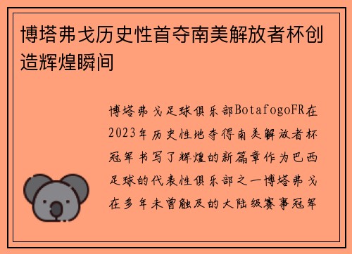 博塔弗戈历史性首夺南美解放者杯创造辉煌瞬间 博塔弗戈历史性首夺南美解放者杯创造辉煌瞬间